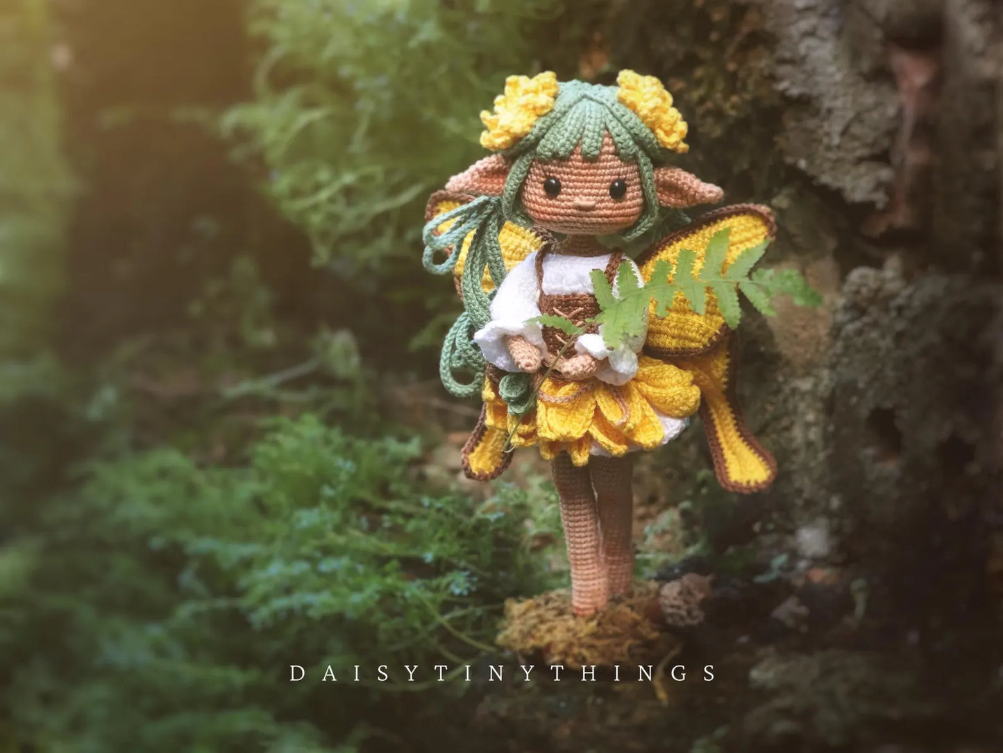Amigurumi Doll Sunflower Fairy Crochet Pattern, crochet woodland doll pattern, daisytinythings pattern