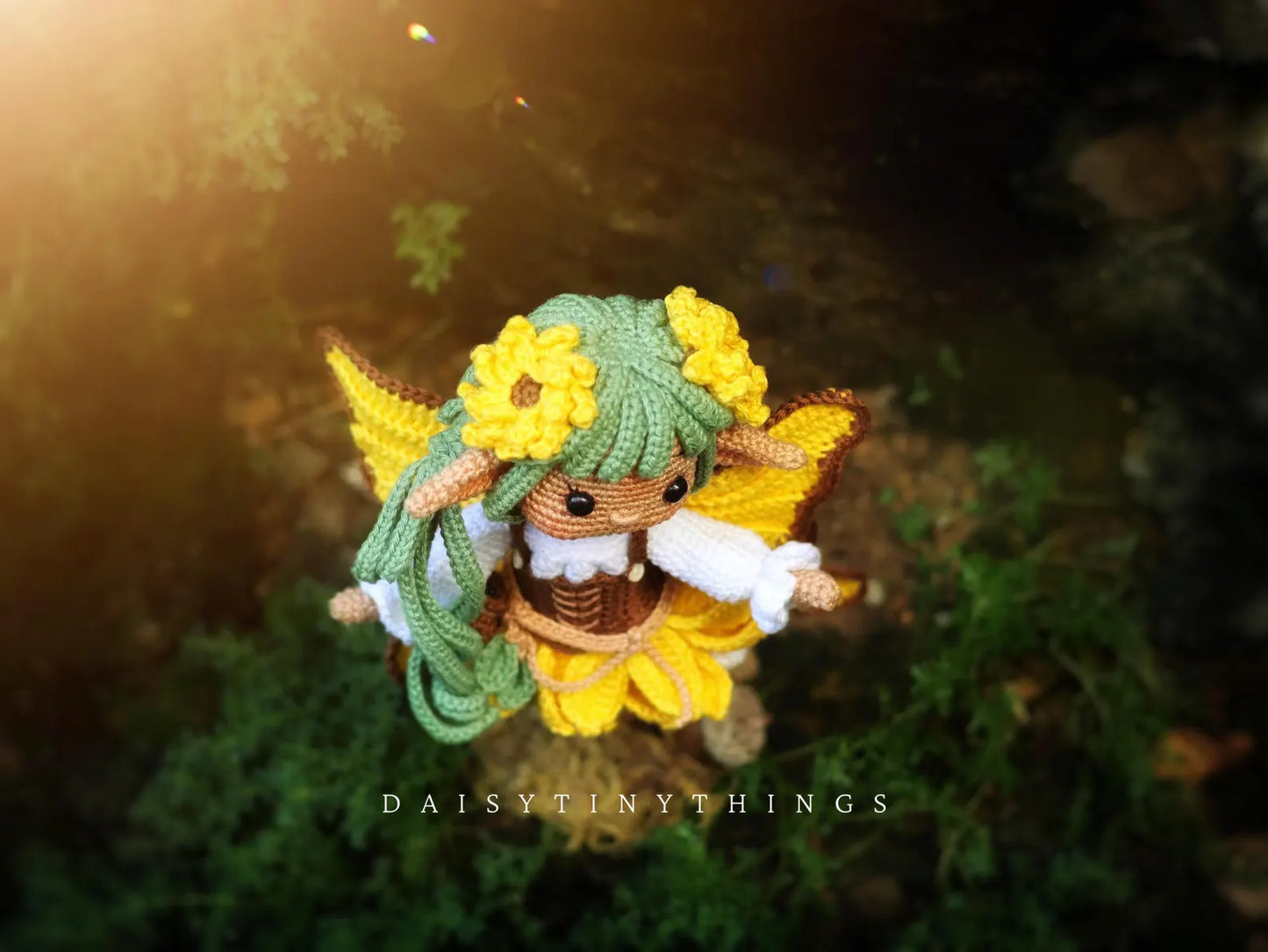 Amigurumi Doll Sunflower Fairy Crochet Pattern, crochet woodland doll pattern, daisytinythings pattern