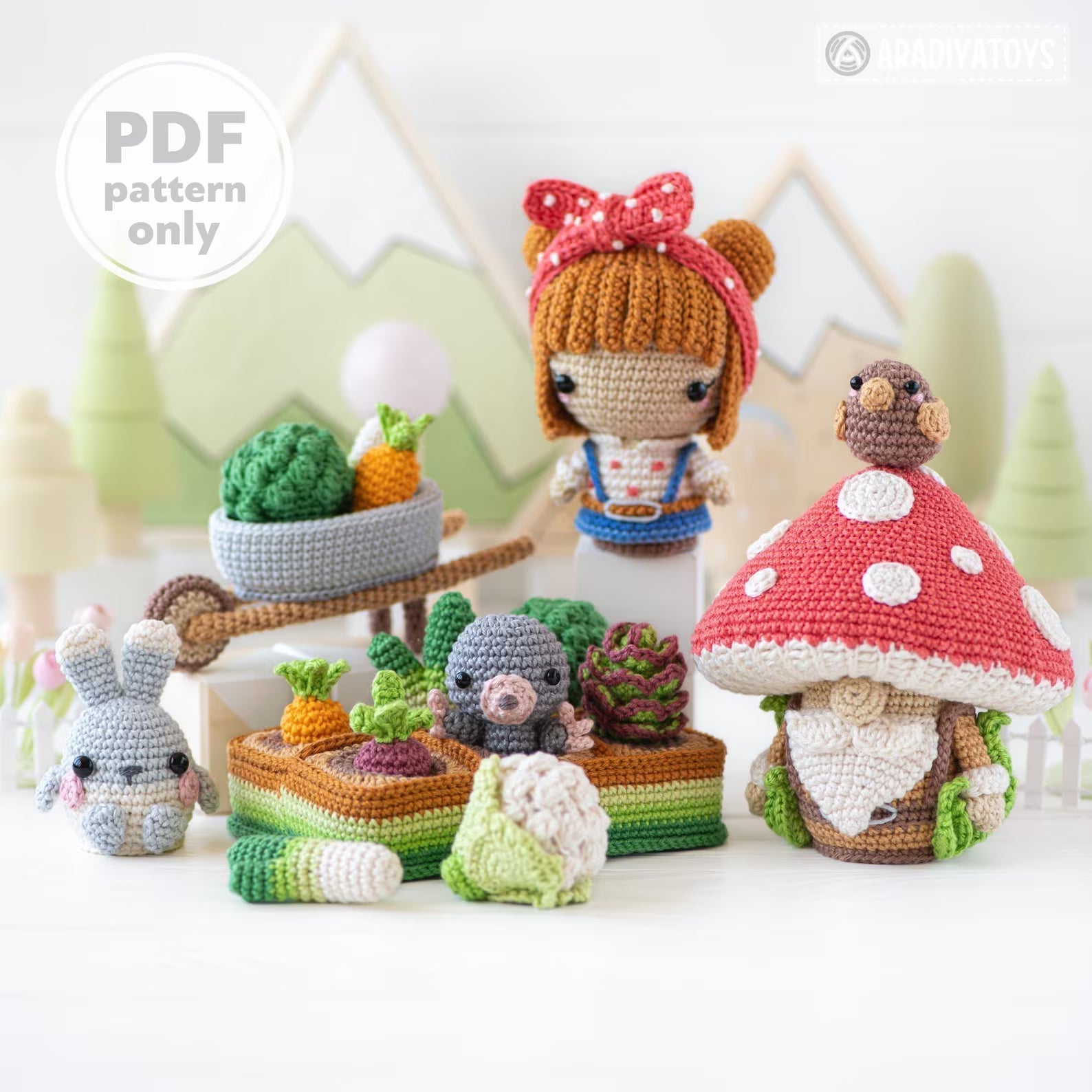 5-in-1 vegetable patch crochet pattern amigurumi