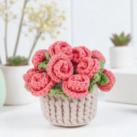 Bloom Pot Crochet Pattern Bundle PDF, Sunflower Rose Peach Blossom Coaster Pot Set, Cute Floral Decor Crochet, Easy DIY, Digital Download